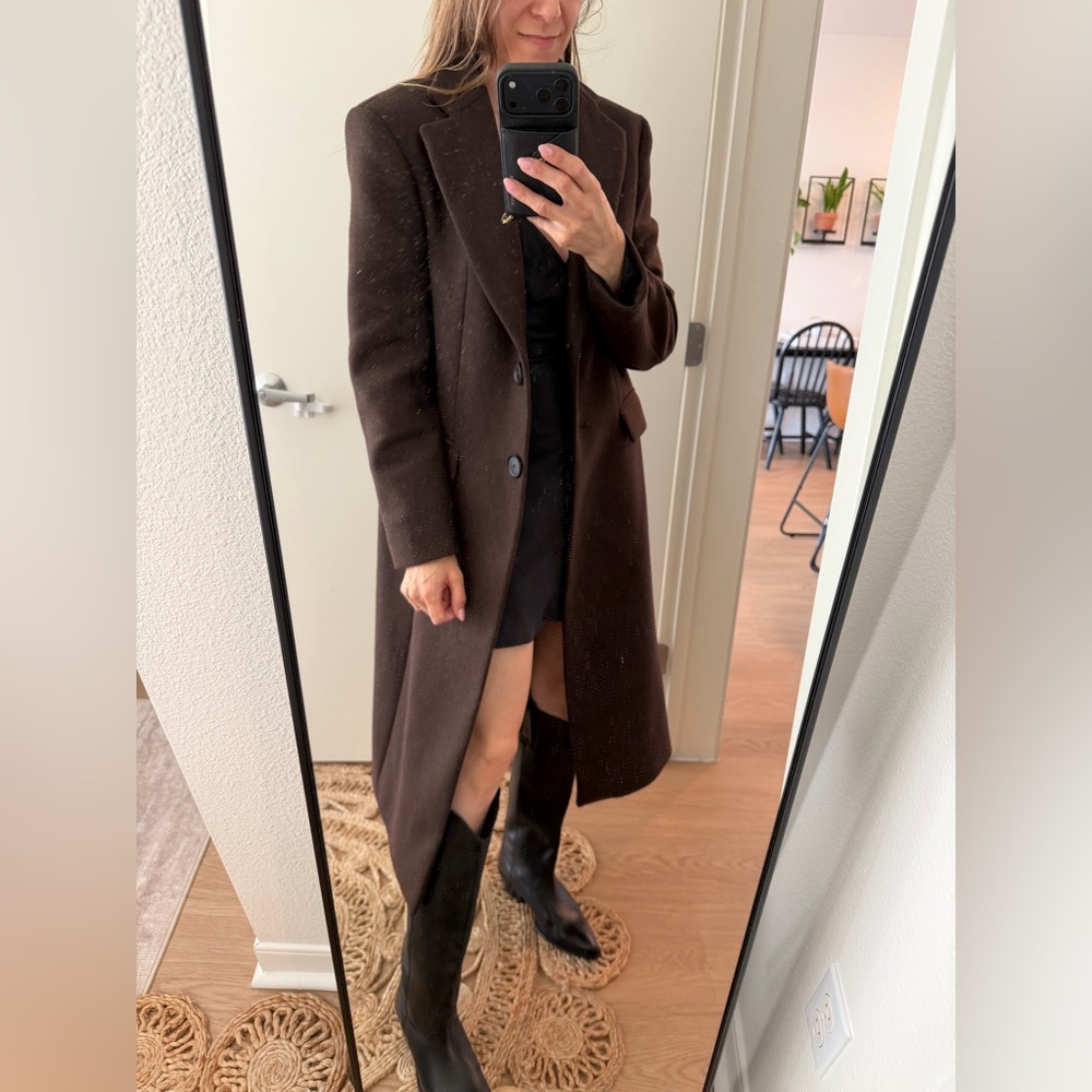 ZARA Chocolate Brown Wool Coat – Size M – BRAND NEW with Tags